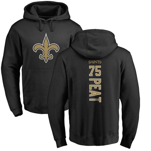 Men New Orleans Saints Black Andrus Peat Backer NFL Football #75 Pullover Hoodie Sweatshirts